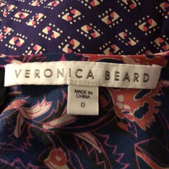 Veronica Beard blouse Sz 0 100% silk plum floral batik print seamed long sleeve - Picture 9 of 10